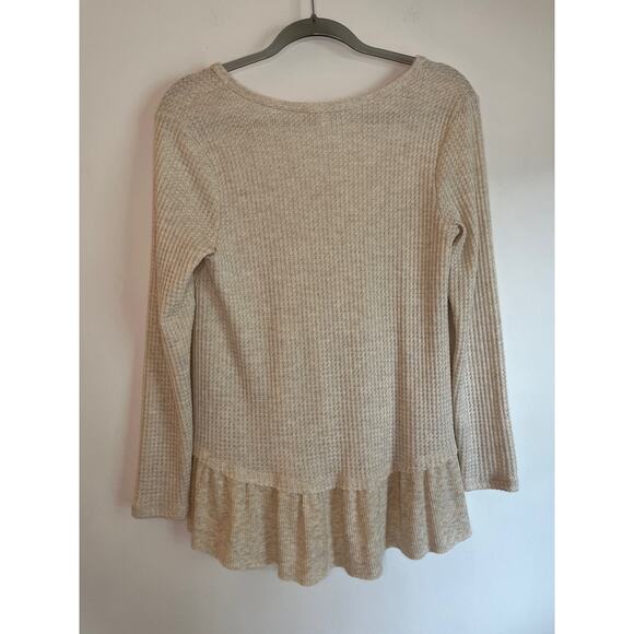 Eri + Ali Anthropologie Peplum Thermal Waffle Knit Top Size S Cream Long Sleeves - Picture 2 of 7